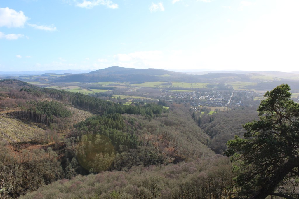 The village of Comrie Perthshire viewed from the Melville Monument