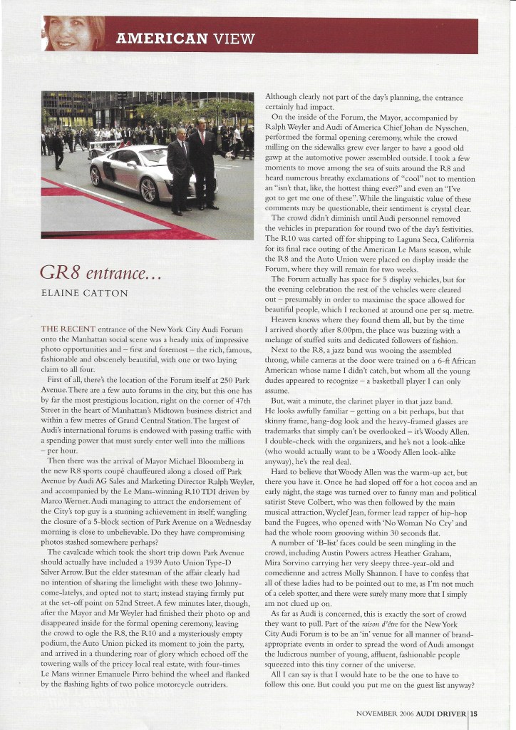 Nov 2006 - GR8 entrance at the Audi Forum Manhattan