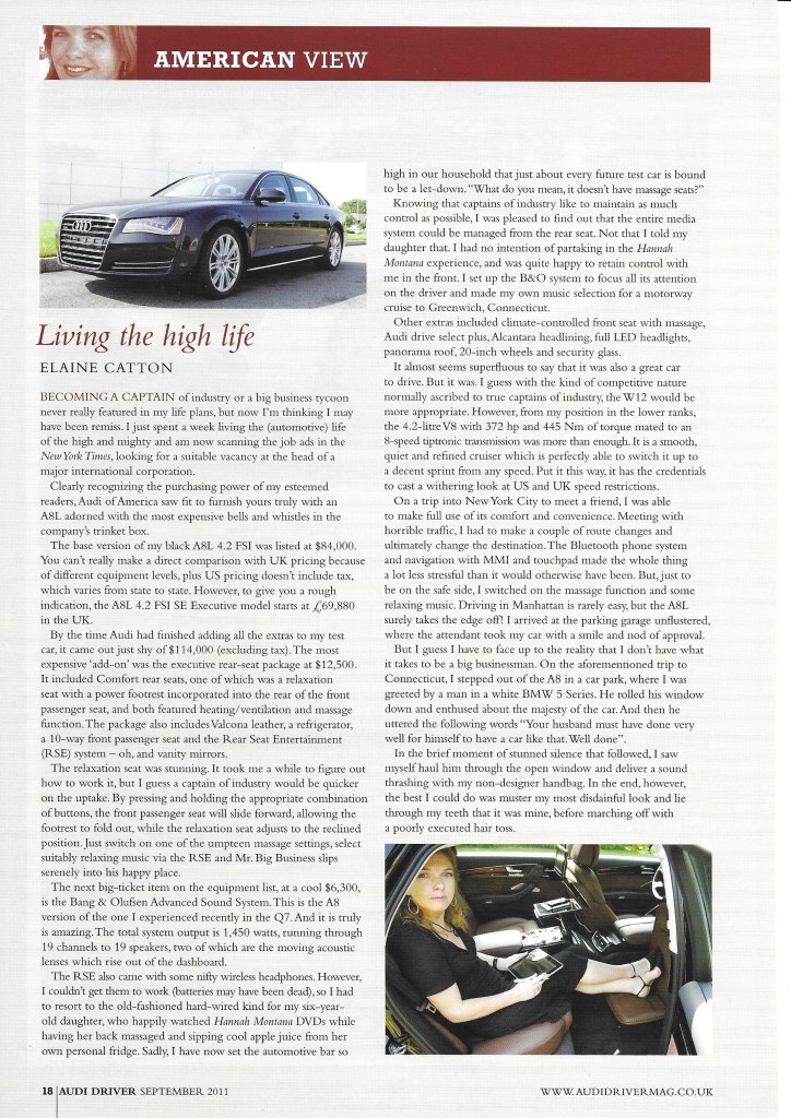 Sep 2011 - Living it up in the A8L